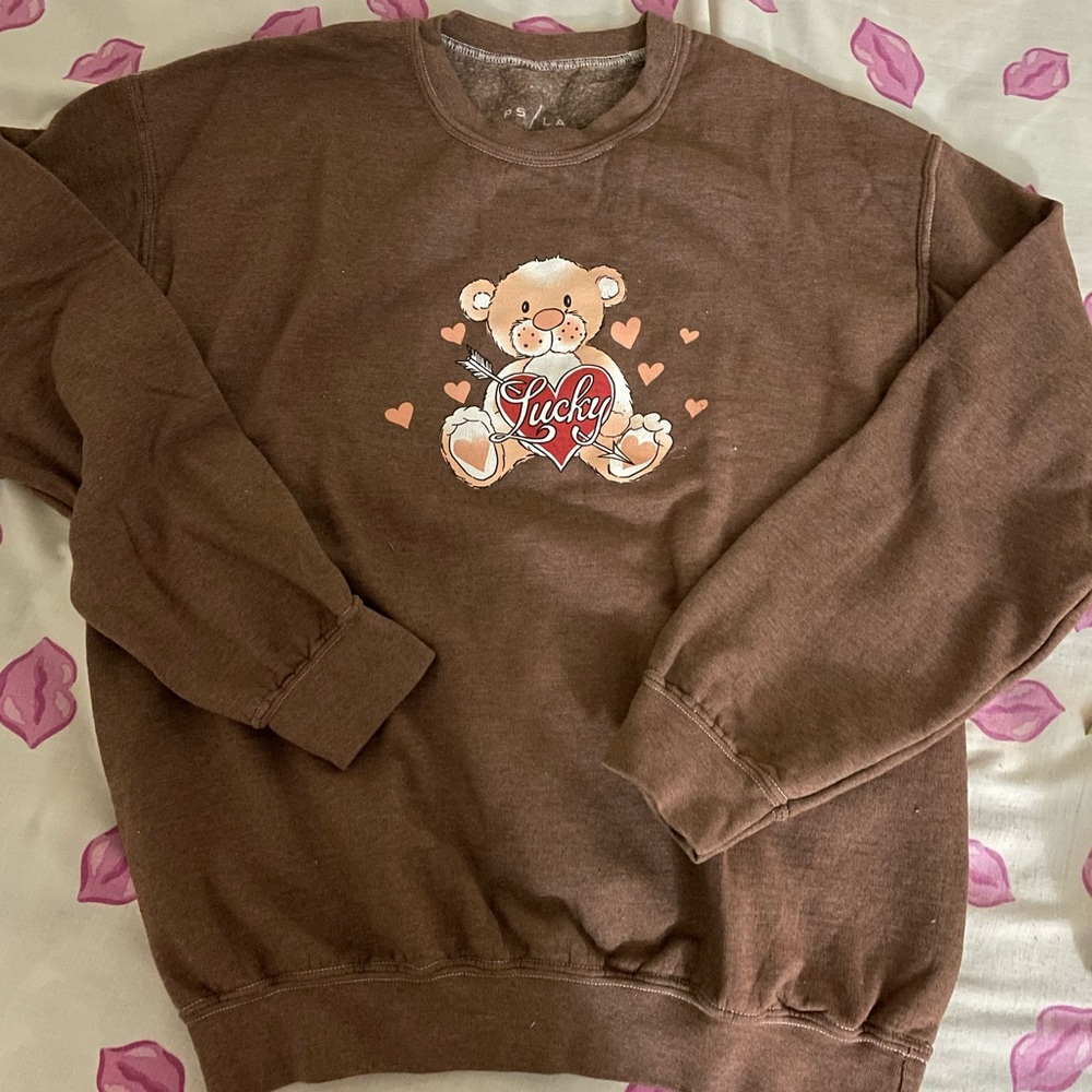 PacSun Brown Crew Neck Sweater with Bear Design